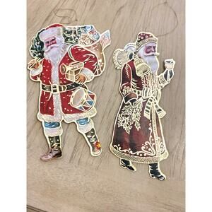 VTG 1986 Merrimack Die Cut 2 sided Victorian Santa Christmas Ornaments Lot Of 2